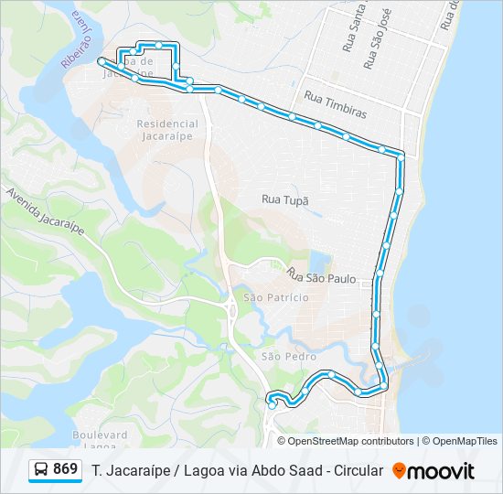 Mapa da linha 869 de ônibus