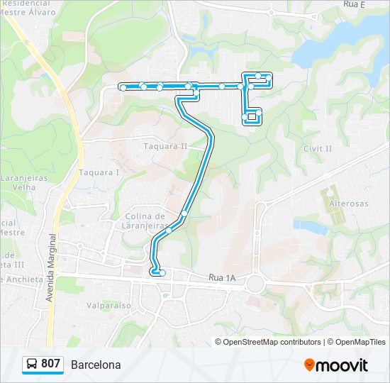 Mapa da linha 807 de ônibus