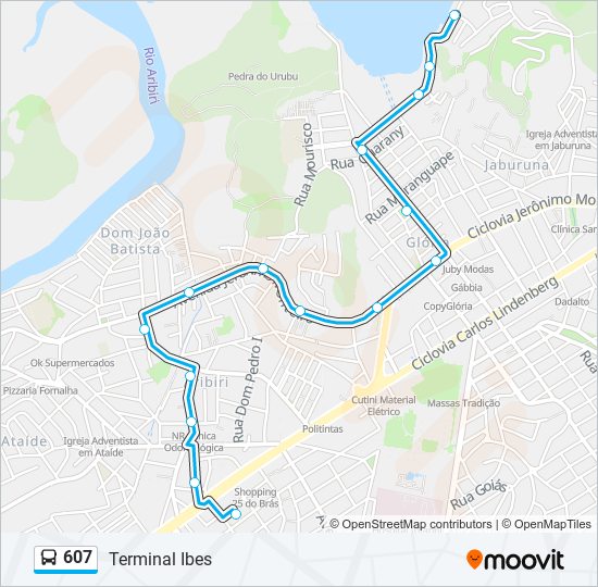 Mapa da linha 607 de ônibus