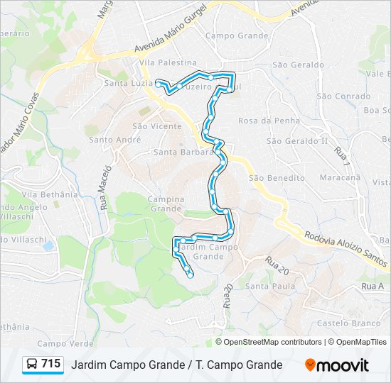 Mapa da linha 715 de ônibus