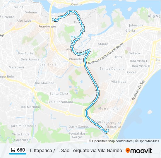 Mapa da linha 660 de ônibus