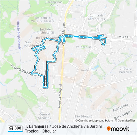 Mapa da linha 898 de ônibus