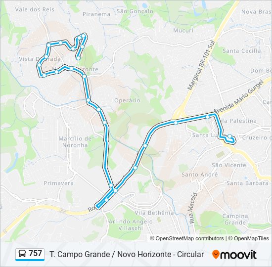 Mapa de 757 de autobús