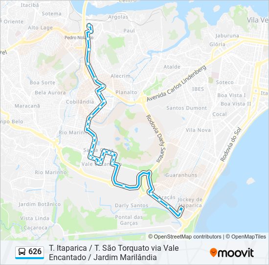 Mapa da linha 626 de ônibus