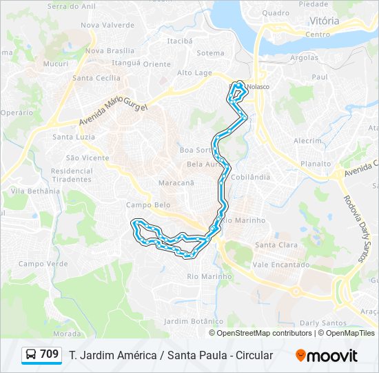 Mapa de 709 de autobús