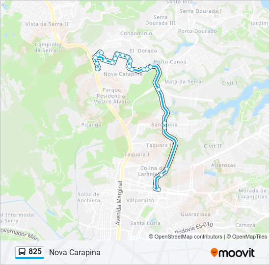 Mapa de 825 de autobús