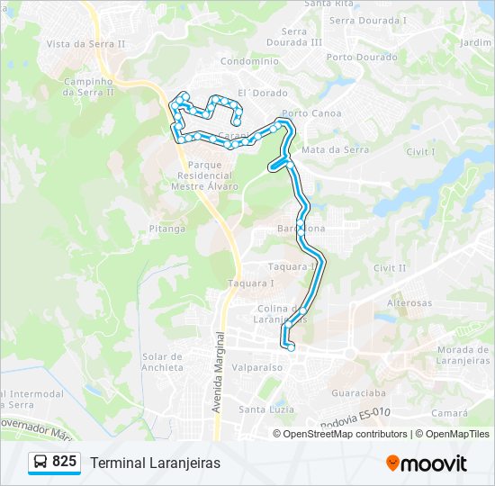 Mapa da linha 825 de ônibus