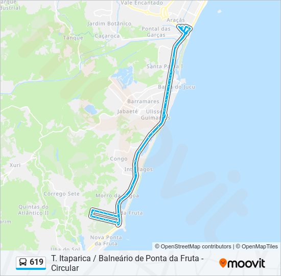 Mapa da linha 619 de ônibus