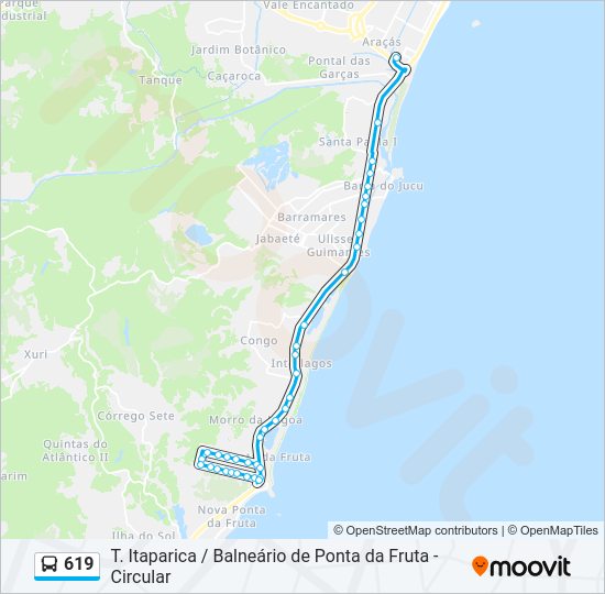 Mapa da linha 619 de ônibus