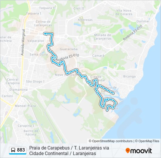 Mapa da linha 883 de ônibus