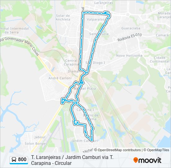 Mapa da linha 800 de ônibus