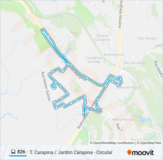 Mapa da linha 826 de ônibus