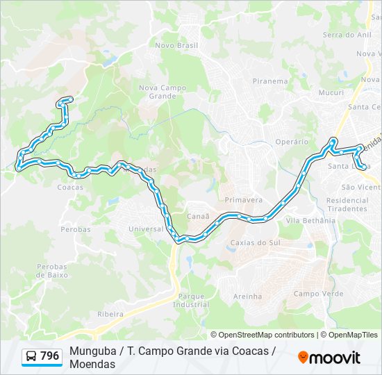 Mapa da linha 796 de ônibus