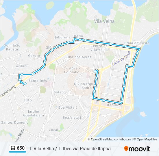 Mapa da linha 650 de ônibus