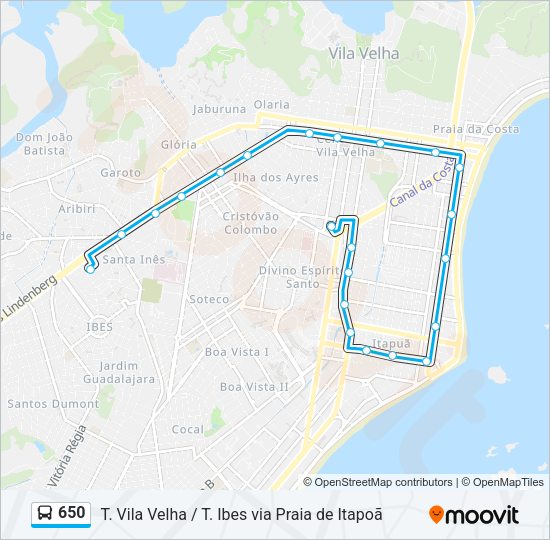Mapa da linha 650 de ônibus