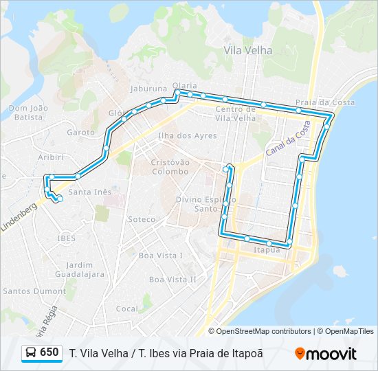 Mapa da linha 650 de ônibus