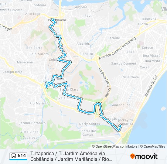 Mapa da linha 614 de ônibus