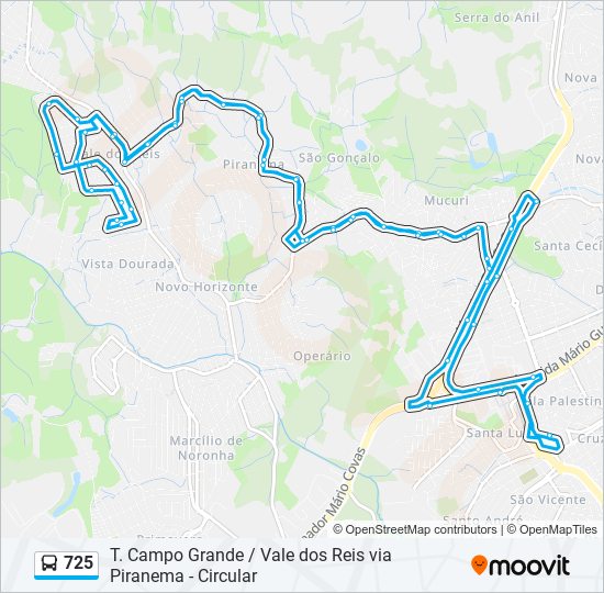 Mapa da linha 725 de ônibus