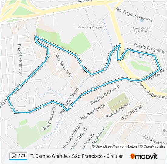 Mapa da linha 721 de ônibus