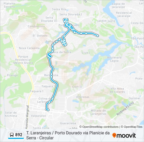 Mapa da linha 892 de ônibus