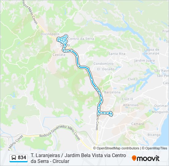 Mapa de 834 de autobús