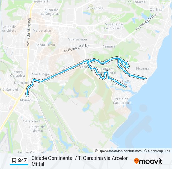 Mapa da linha 847 de ônibus