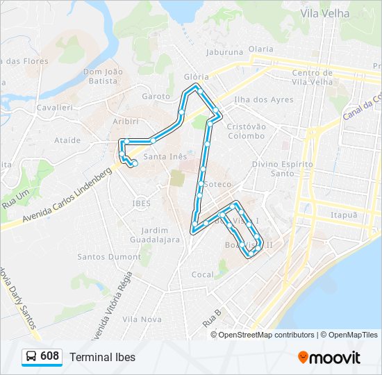 Mapa da linha 608 de ônibus