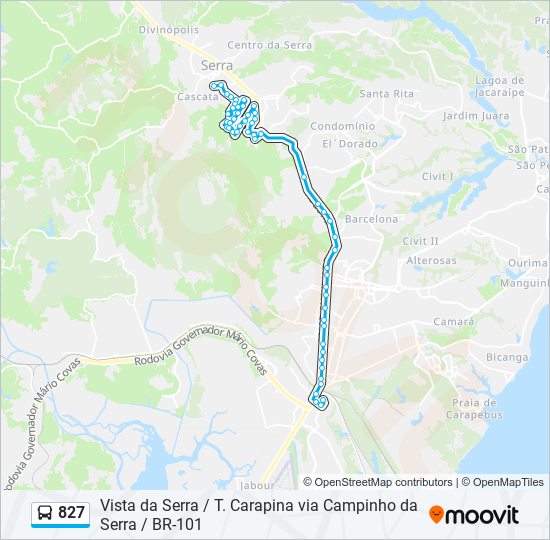 Mapa da linha 827 de ônibus