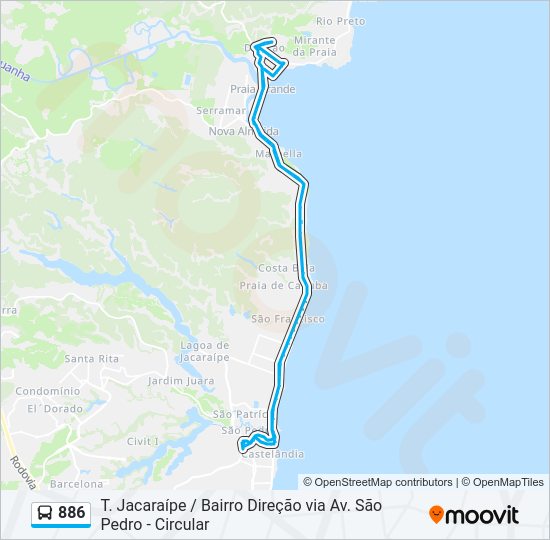 Mapa da linha 886 de ônibus