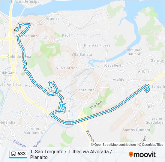 Mapa da linha 633 de ônibus