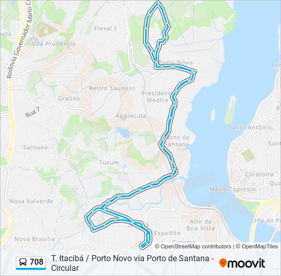 Mapa da linha 708 de ônibus