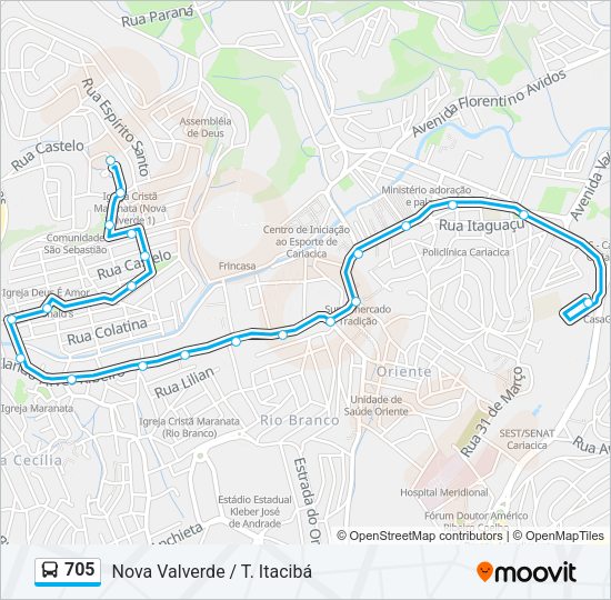 Mapa da linha 705 de ônibus