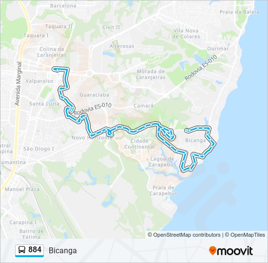 884 bus Line Map