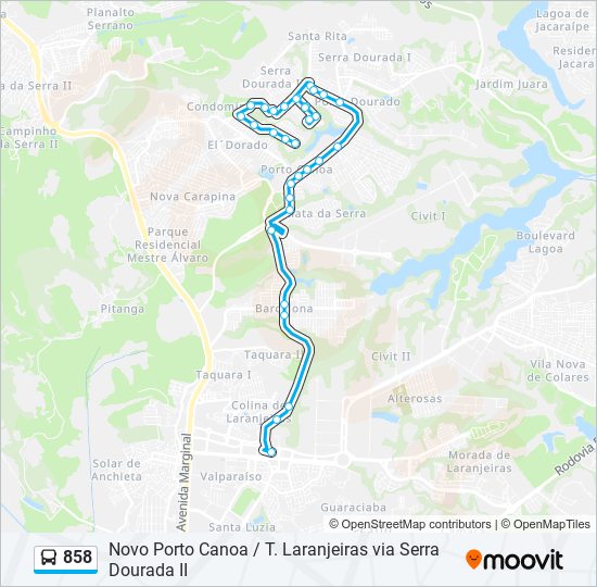 Mapa de 858 de autobús