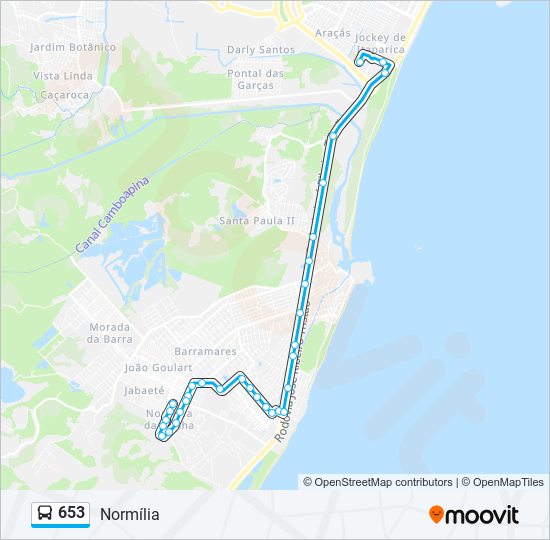 Mapa da linha 653 de ônibus