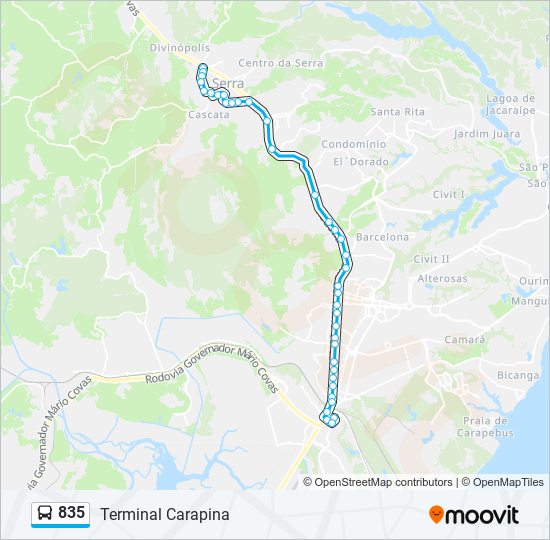Mapa de 835 de autobús