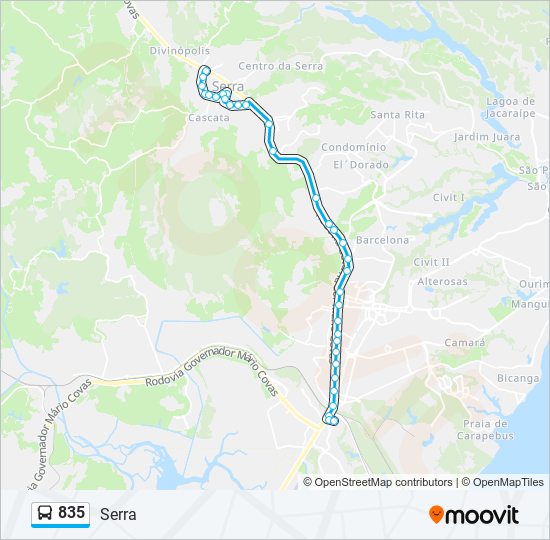 Mapa da linha 835 de ônibus