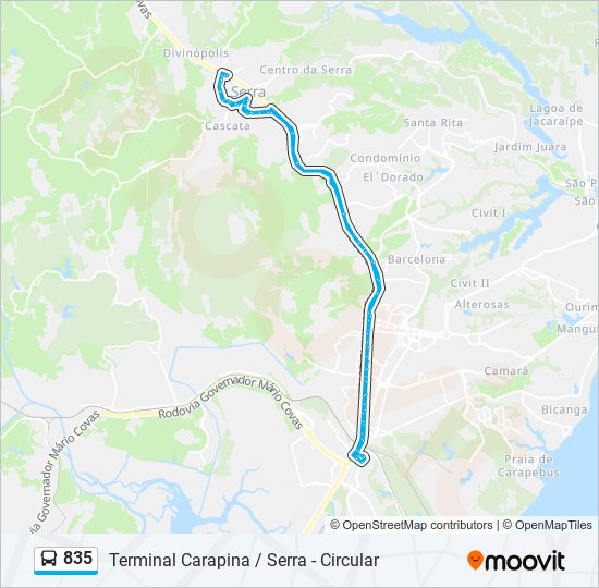 Mapa de 835 de autobús