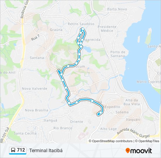 Mapa da linha 712 de ônibus