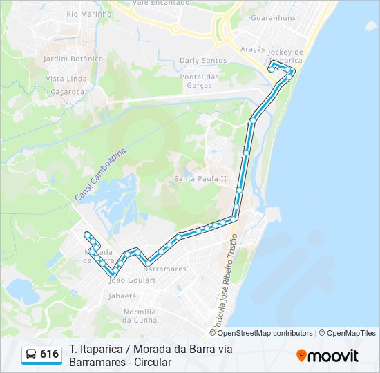 Mapa da linha 616 de ônibus