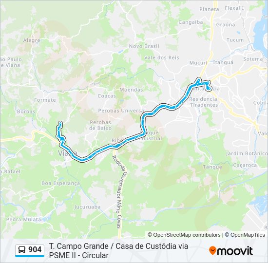 Mapa da linha 904 de ônibus