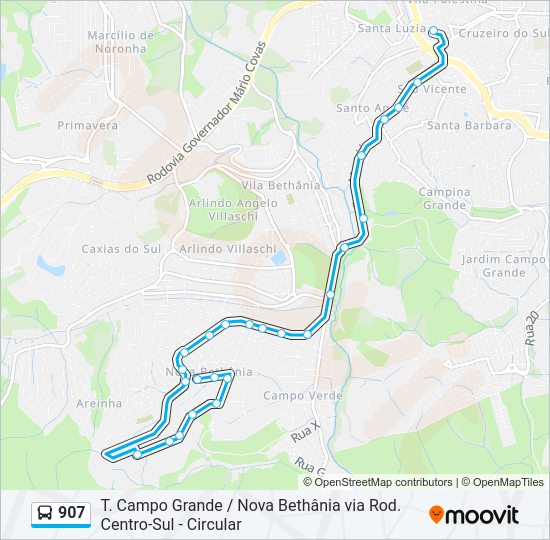 Mapa da linha 907 de ônibus