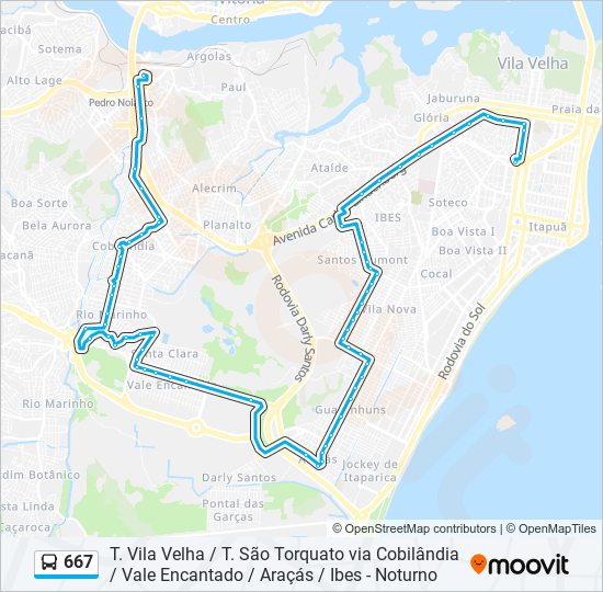 Mapa da linha 667 de ônibus