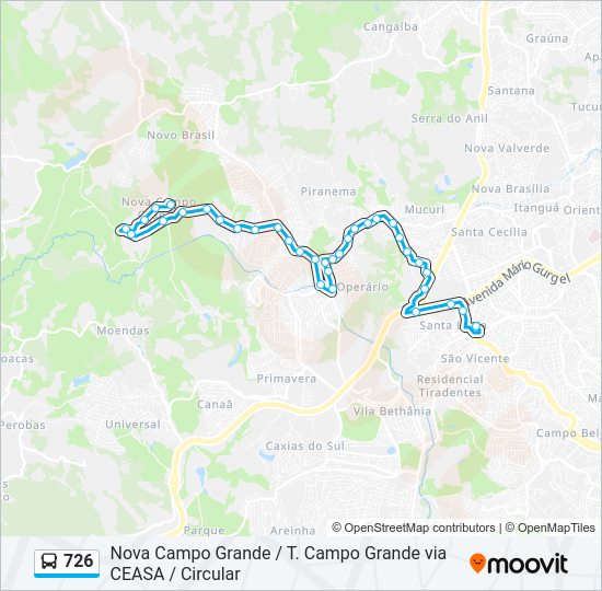 Mapa da linha 726 de ônibus