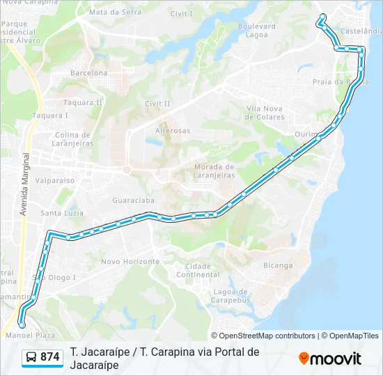 874 Bus Line Map