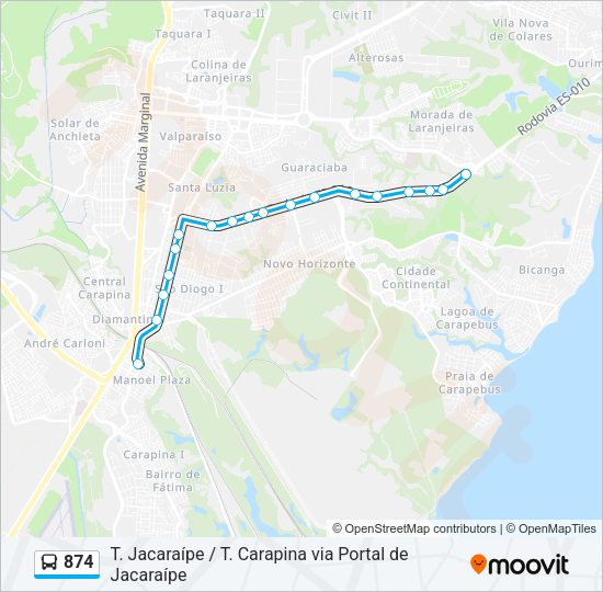 Mapa da linha 874 de ônibus