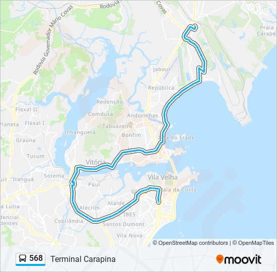 Mapa da linha 568 de ônibus