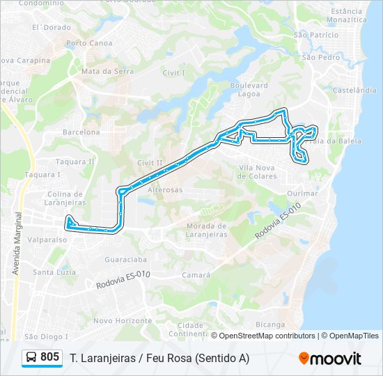 Mapa da linha 805 de ônibus