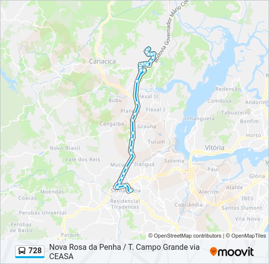 Mapa da linha 728 de ônibus
