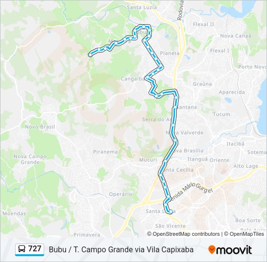 Mapa da linha 727 de ônibus